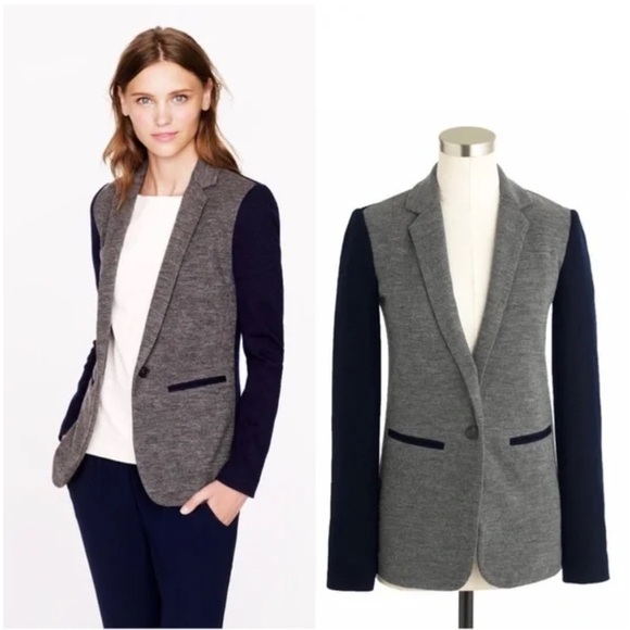 J. Crew Contrast Knit Colorblock Gray Navy Blazer size 8 - Picture 9 of 9